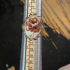 Cameo Silver Floral Art Deco Ring